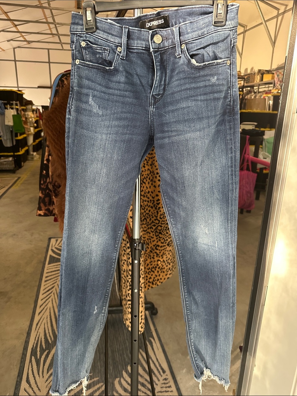 Express Distressed Ankle Skinny Jeans - Blue Wash